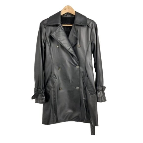 Nancy Lord Couture Vancouver Black  Double Breasted Leather Trench Coat - Picture 16 of 16